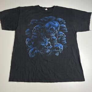 Vintage 2000s Blue Skull Graphic T-Shirt Men’s Size L Black Halloween